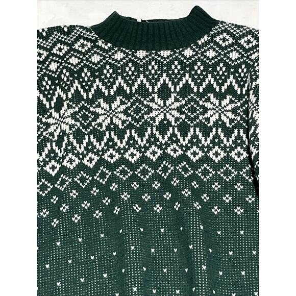Vintage Carly Blake Sweater Size Medium Green Snowflake Fair Isle Ski Made USA - Picture 3 of 11